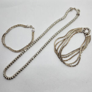 Milor 925 Sterling Silver Italy Necklace 2 Bracelets Sparkle Ice Rope Chain